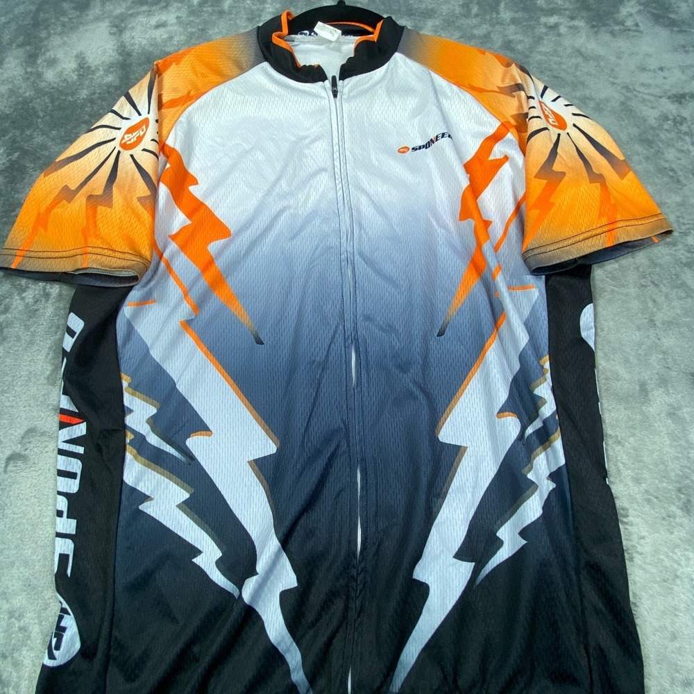 Sponeed Cycling Jersey Mens 2XL Orange Pockets Shockwave‎ AOP Full Zip Stretch